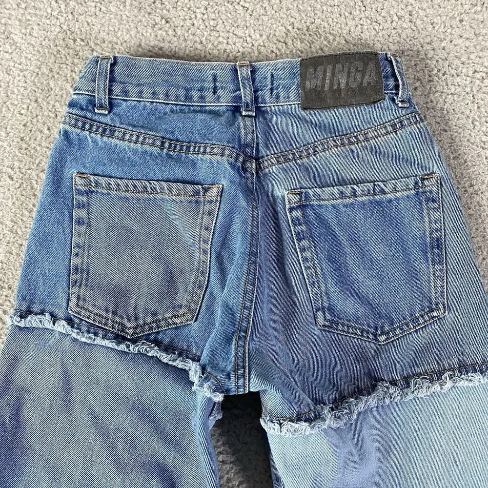 Minga London Patchwork Jeans Womens 24 (25x30) Blue Straight Y2K Made Portugal - Picture 5 of 10